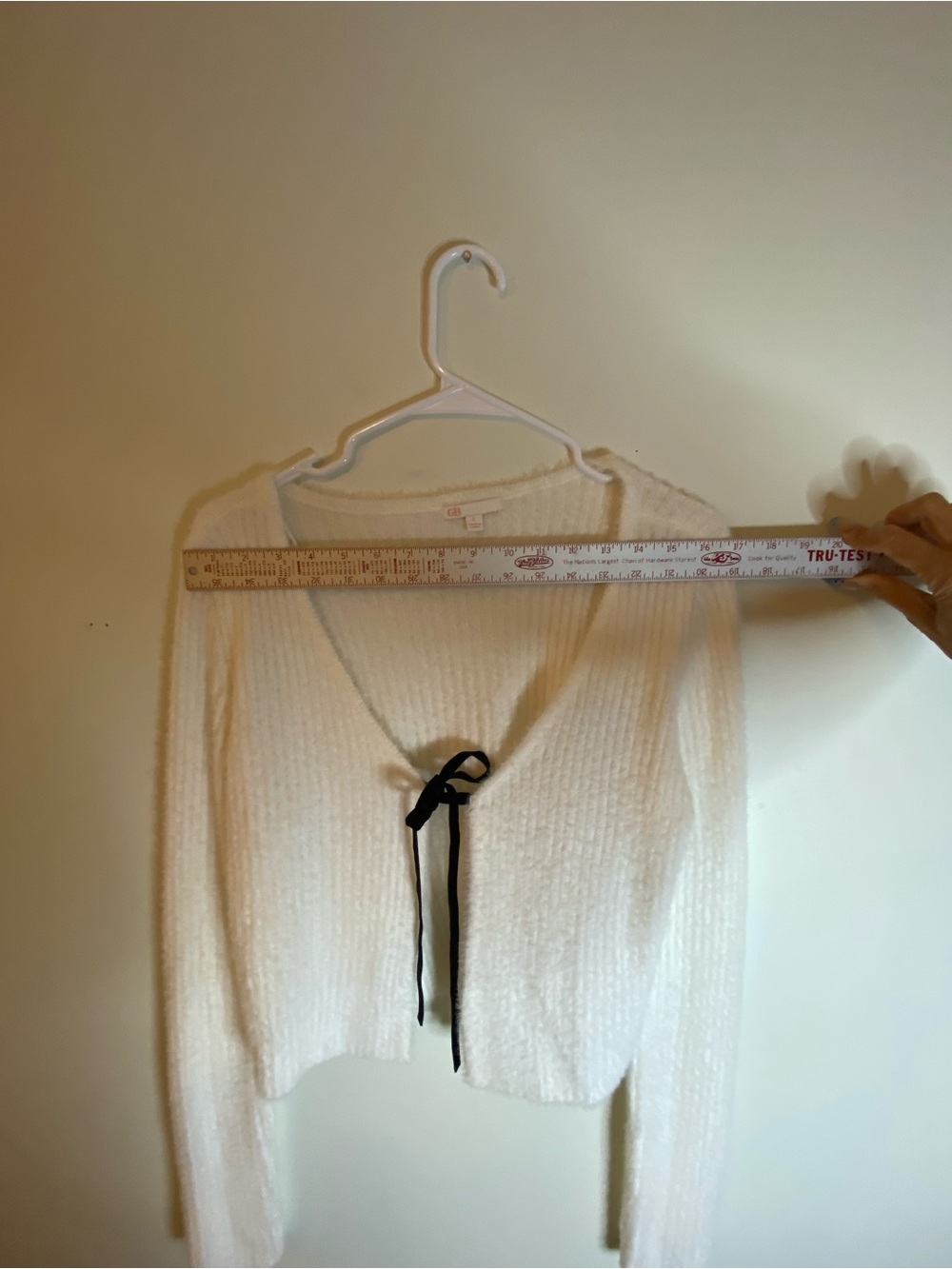Gianni Bini Cream Knit Tie-Front Cardigan with Black Ribbon - Picture 8 of 14